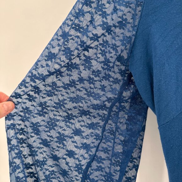 Allegra K Plus Size 4X Blue Long Sleeve Lace Panel V-Neck Tunic Top Button Boho - Picture 8 of 11